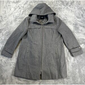 Tower By London Fog Pea Coat Women's Size XXL Grey Wool Full Zip Removable Hood
